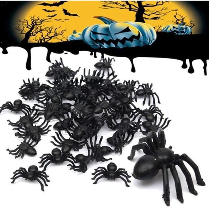 200 Araignée Halloween Fausse Araignée Réaliste Noir Araignée Plastique Accessoires Pour La Fête D'halloween Don D'Espièglerie Décorations De Table Pour Halloween