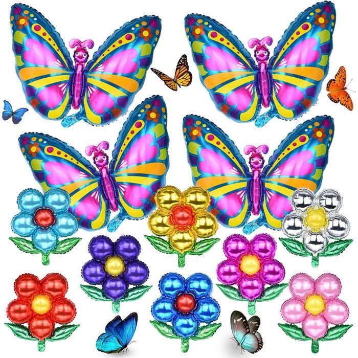Lot De 6 Ballons En Aluminium Géants - Formes Papillon, Champignon, Fleur (rose/violet) Pour Décoration Fête