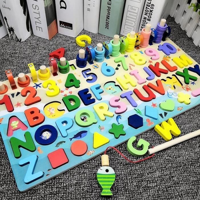 Jeux d'apprentissage,Montessori jouets éducatifs en bois enfants planche occupée maths pêche enfants en - Type Six in one board #D