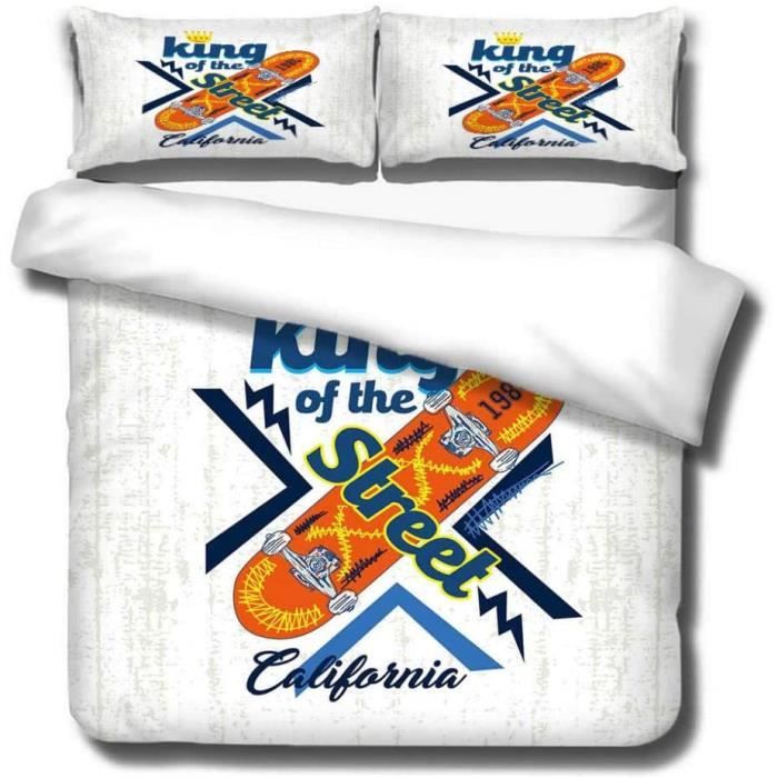 Housse De Couette 220x240cm Skateboard et lettres Fermeture éclair