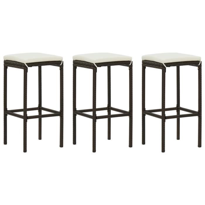Joli & Mode 3199 - Lot de 3 Tabouret de bar avec coussins Style Moderne Chaise de bar - Tabouret de salon Marron Résine tressée