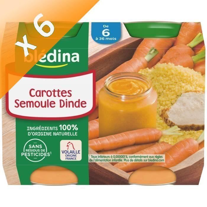 Lot De 6 Bledina Petits Pots Carottes Semoule Dinde 2x0 G Des 6 Mois Achat Vente Legumes Cuisines Lot De 6 Bledina Petits Pots Carottes Semoule Dinde 2x0 G Des 6 Mois Cdiscount