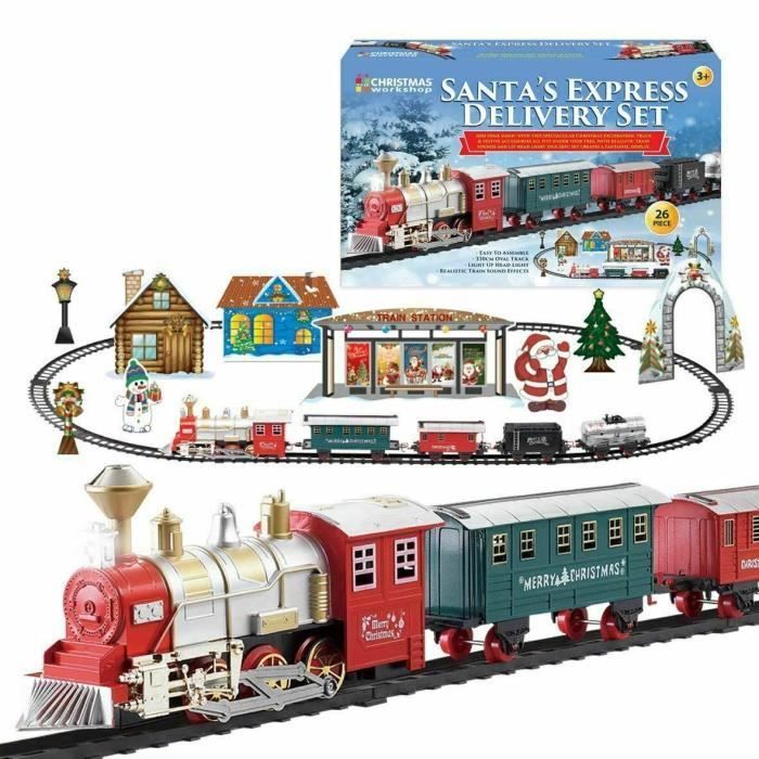 KIT TRAIN VILLAGE DE NOEL SANTA'S EXPRESS SONS & LUMIERES 330 CM