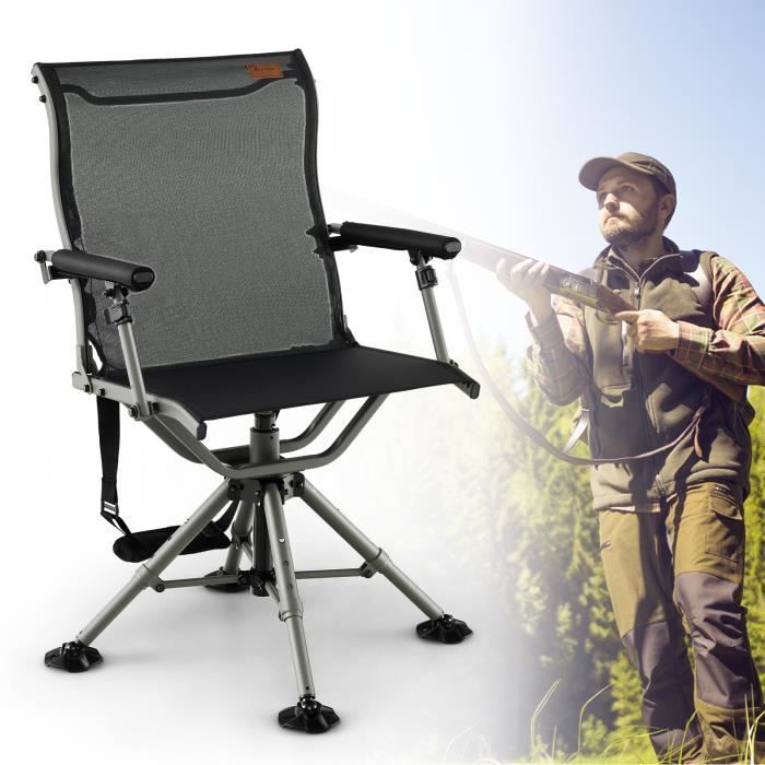costway chaise de chasse pliable pivotant à 360°, hauteur réglable, repose-pieds tout terrain, accoudoirs rembourrés, charge 180 kg