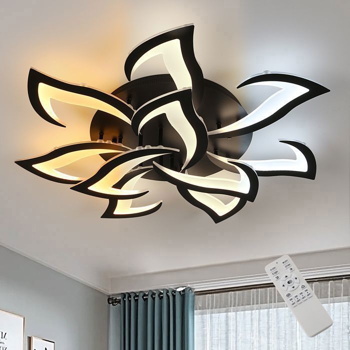 DELIPOP Plafonnier LED Moderne 84W 10 Têtes Noir – Lustre de Plafond Dimmable avec Télécommande pour Salon Chambre Salle à Manger