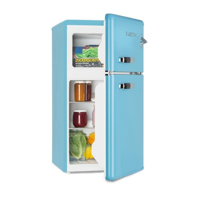 Réfrigérateur Congélateur haut - Klarstein Irene - 85L (61L + 24L) - Design rétro bleu