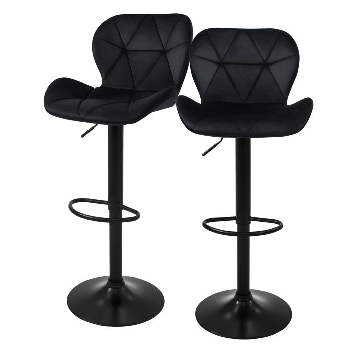 Lot de 2 tabourets de bar Réglable en hauteur Chaise de bar en velours