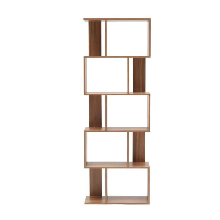 bibliothèque mobili rebecca - 5 étagères - marron chêne - moderne en bois - 172,5x60x24,5