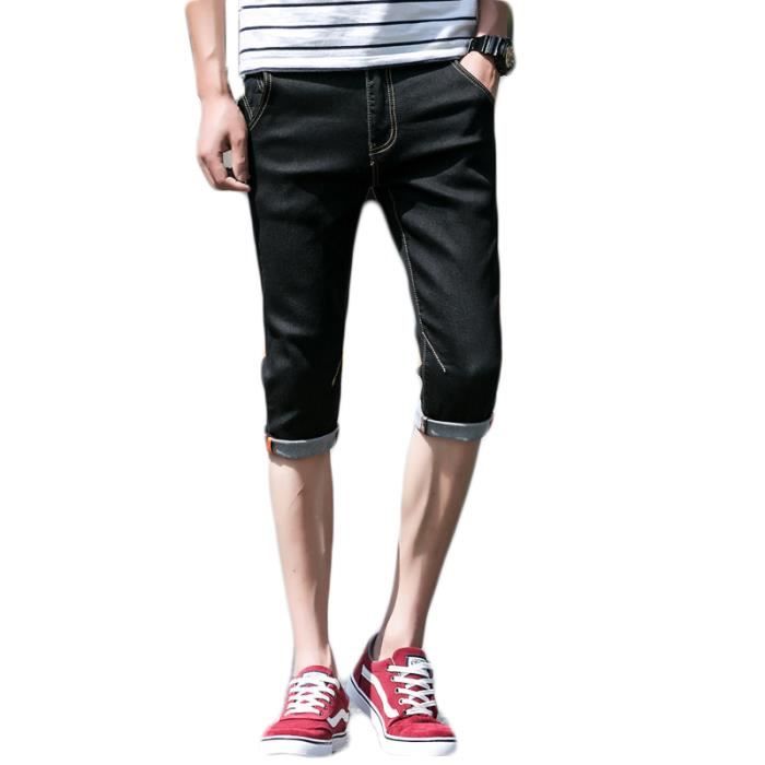 Pantacourt Homme En Jean Coton Resserre Short Hommes Jean Mince Noir Cdiscount Pret A Porter