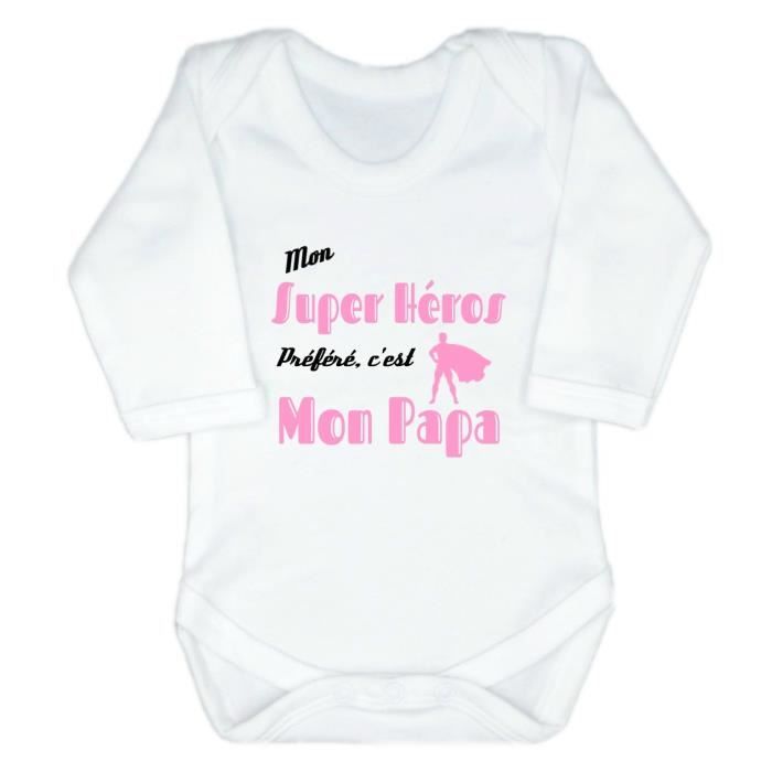 Body Bebe Fille Manches Longues Mon Heros Prefere Papa Blanc Achat Vente Body Cdiscount