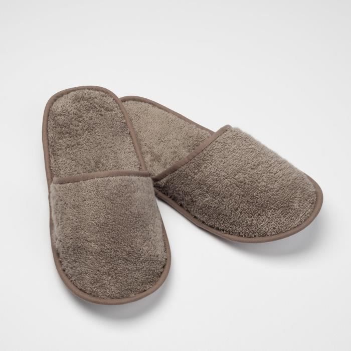 LINANDELLE - Chausson de bain en coton éponge imperméable mixte SPA - Taupe - Adulte Homme