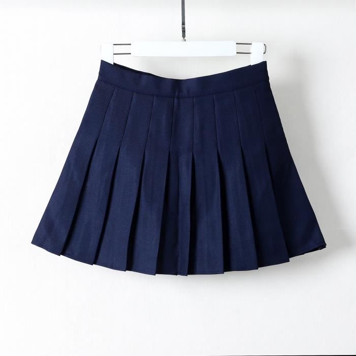 Jupe courte - Mini jupes courtes pliss?�es taille haute 20FA Navy_blue - Cdiscount Pr??t-?�-Porter