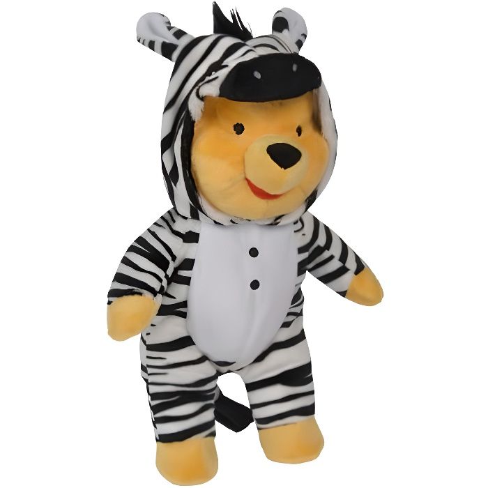 peluche nicotoy winnie l'ourson déguisé en zèbre 32 cm - pyjama - doudou disney