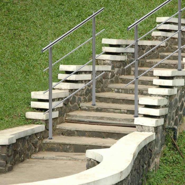 Rampe escalier Acier inoxydable 2 Tiges 160cm Rambarde Main Courante Balustrade