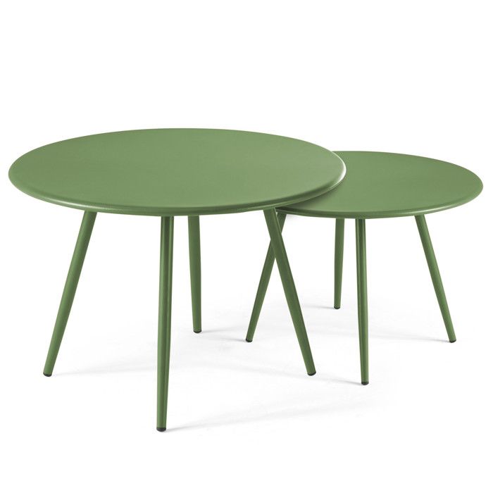 Lot de 2 tables basses ronde en acier vert cactus Palavas Oviala