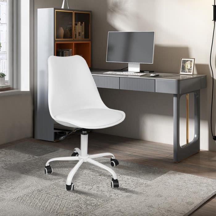 Chaise de Bureau - PEACHES - Modèle à roulettes - Dossier en plastique - Confort ergonomique - Couleur blanche