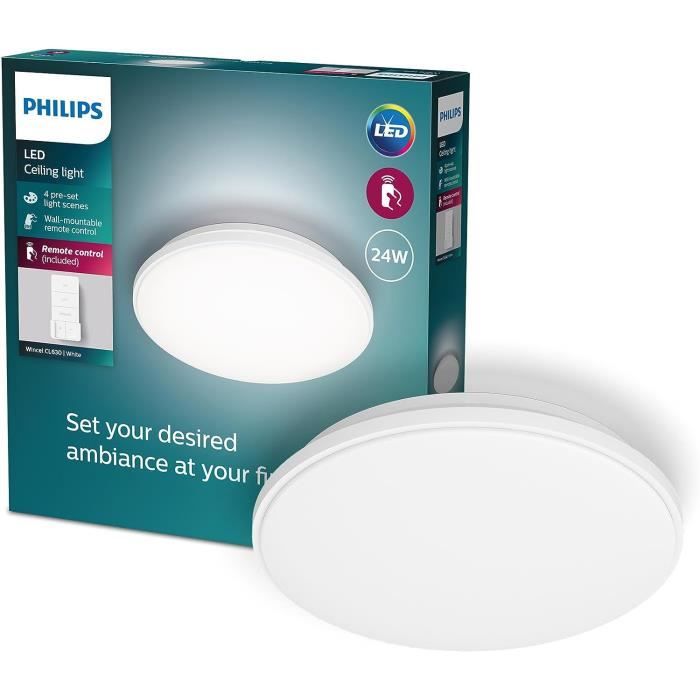 Philips Plafonnier LED Wincel 24W rond télécommande sans fil incluse blanc