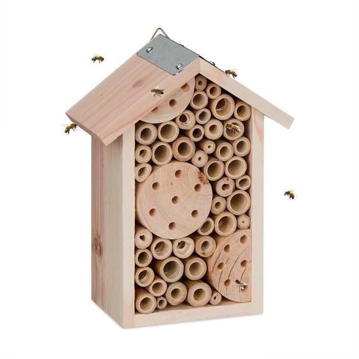Relaxdays Hôtel à insectes en bois abeilles sauvages suspendre HLP : 21 x 15 5 x 9 cm jardin/balcon nature