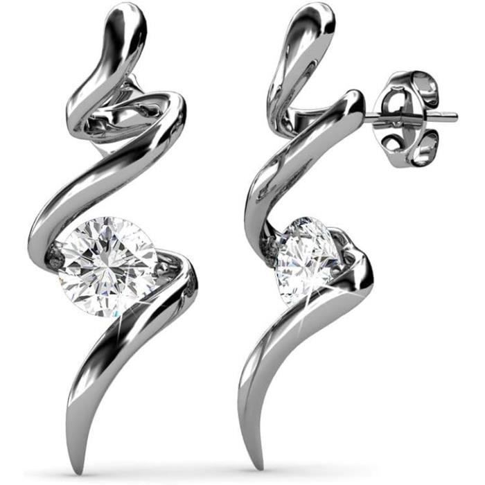 Boucles D'oreilles Percées Argentées Tombantes Avec Cristaux Imitation Diamant - Modèle 537