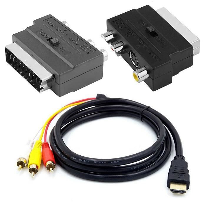 PremiumCord Câble péritel vers 3 x RCA mâle vers mâle avec Interrupteur in/Out Noir 1,5 m