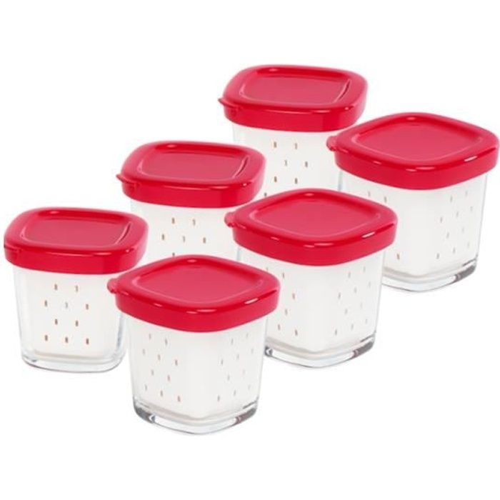 Lot de 6 pots pour yaourtière multi délices express - Seb - Tasse de yaourt - Rouge
