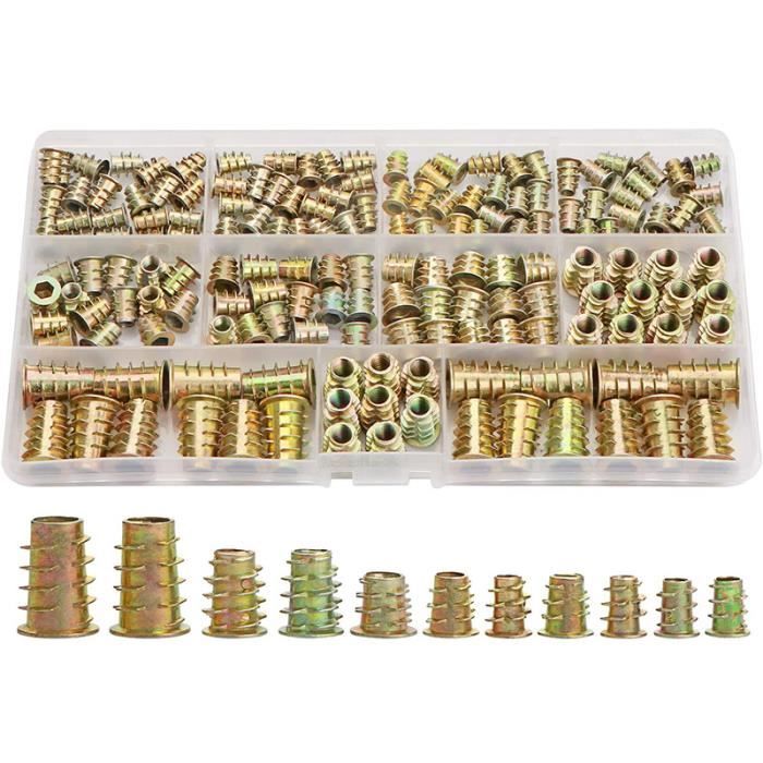 4 écrous Inserts Filetés M4x10mm Pour Bois - Douille Hexagonale Uxcell