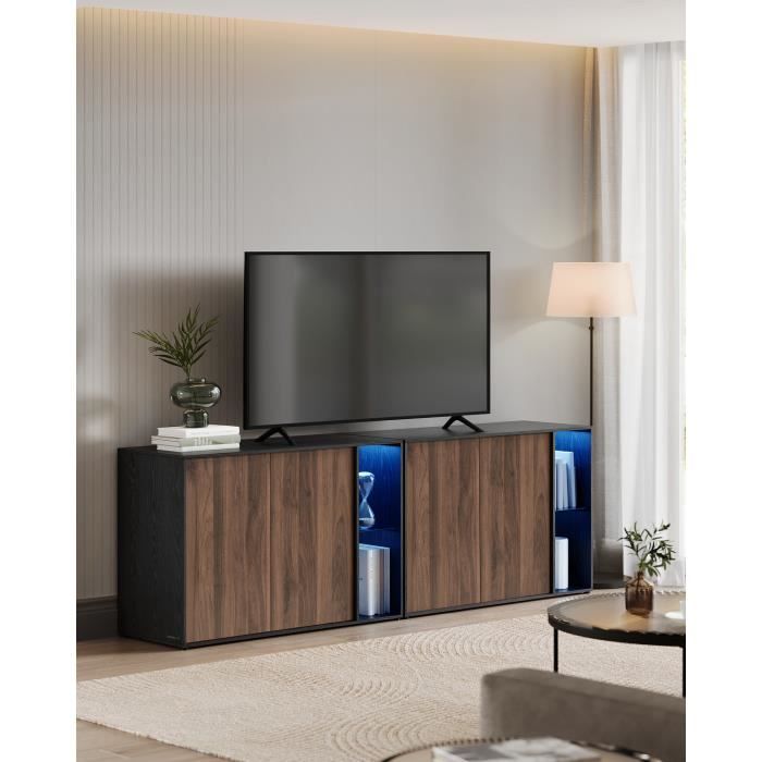 Buffet Lot de 3 Assemblage Ultra-rapide sans Outils Toolless Avec Éclairage et Étagère en Verre Noyer Naturel et Noir Boisé Buffet Lot de 3 Assemblage Ultra-rapide sans Outils Toolless Avec Éclairage et Étagère en Verre Noyer Naturel et Noir Boisé