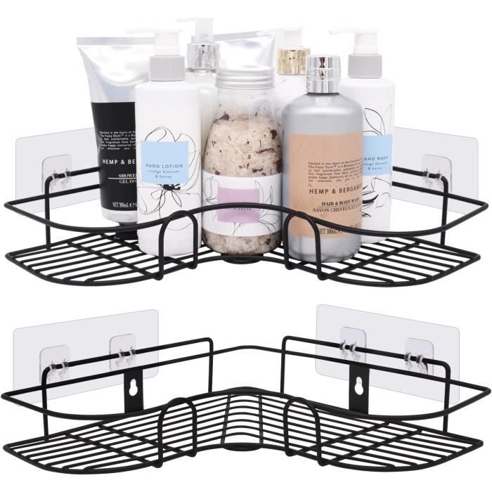 2 Étagères De Douche D'Angle Sans Perçage YUHIAKE - Avec 4 Crochets Amovibles