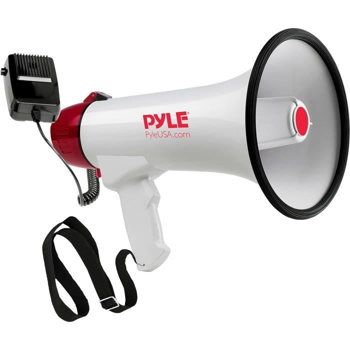Mégaphone PYLE 30W Avec Sirène Et Lumières LED - Portable à Piles - Pour Sport Et Sécurité