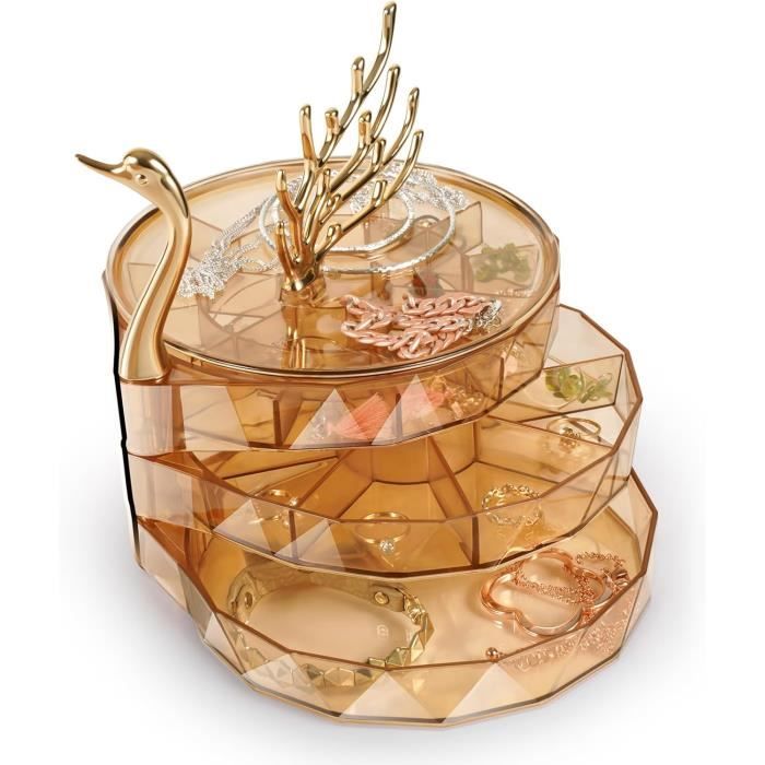 Boîte à Bijoux Rotative 360° 5 Tiroirs Bois Blanc Emfogoo – Porte Verre, Rangement Colliers, Bagues, Bracelets