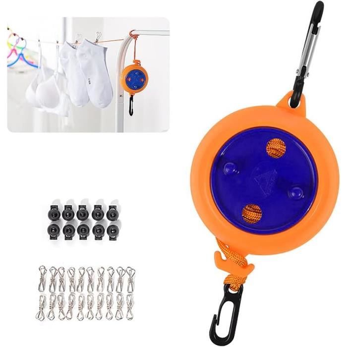 Corde à Linge Rétractable 10m Portable – Corde De Voyage Noire Robuste Pour Camping, Randonnée, Dortoir, Hôtel, Jardin