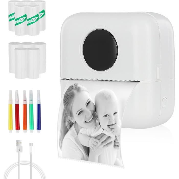 GuKKK Imprimante Photo Portable Mini Sans Fil - Imprimante Thermique Bluetooth Avec LED 7 Couleurs - Idéale Photos Et Étiquettes