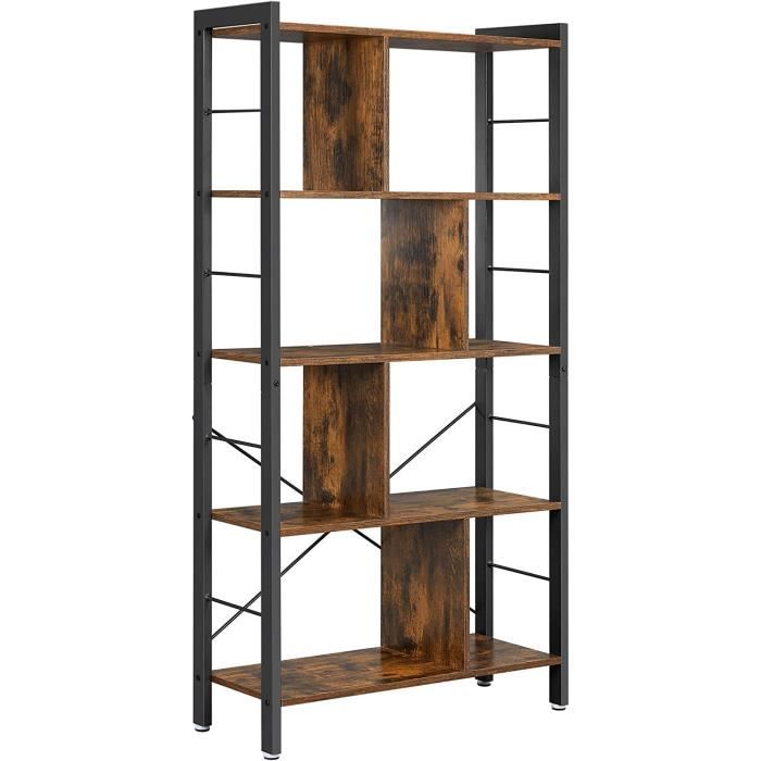 Bibliothèque 5 Niveaux VASAGLE Marron Rustique - Étagère Rangement Salon Chambre Bureau - Anti-Basculement Incluse