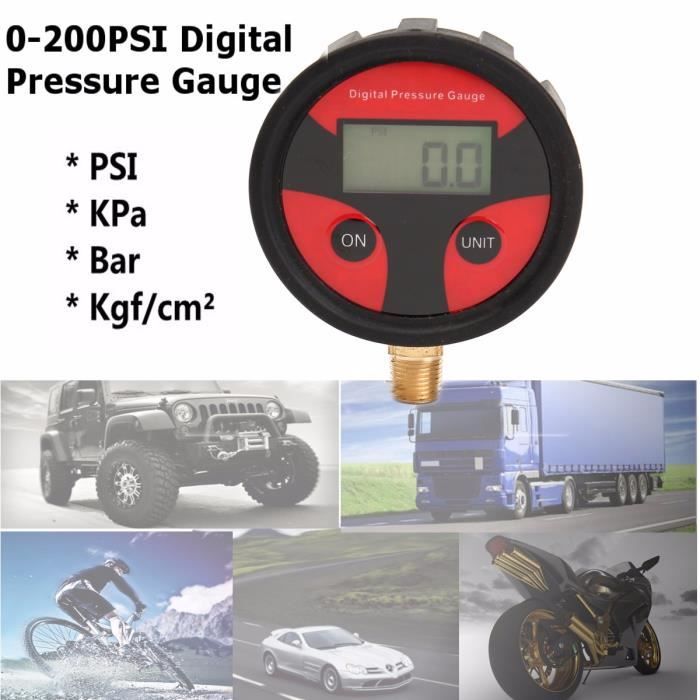 HURRISE Gonfleur Digital Pneu 3‑200PSI Affichage LCD Universel Pour Voiture Moto Camions