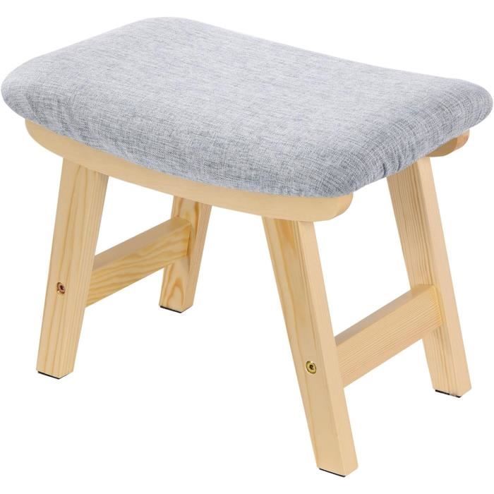 Pouf Ottoman Petit Gris - Tabouret Auxiliaire Bois 40x28x30cm Pour Salon