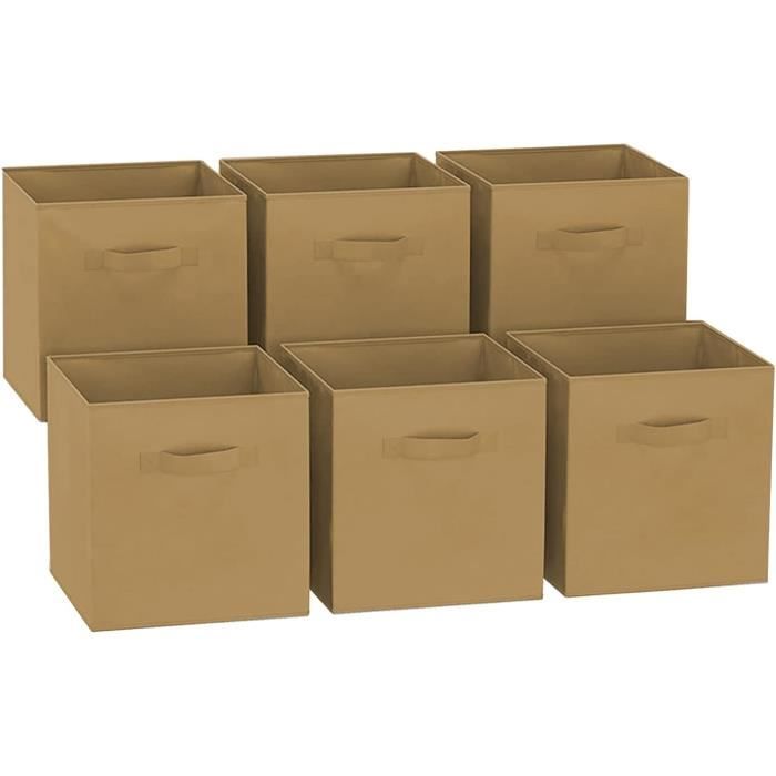 Lot De 6 Boîtes De Rangement Pliables En Tissu - 38x25x25 Cm - Beige - Pour Vêtements, Jouets, Bureau