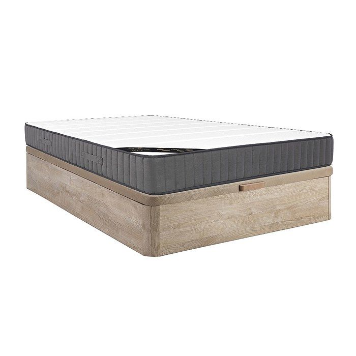 Ensemble 160 x 200 cm sommier coffre naturel clair + matelas hybride ressorts ensachés 7 zones et mousse haute résilience ép.26cm -