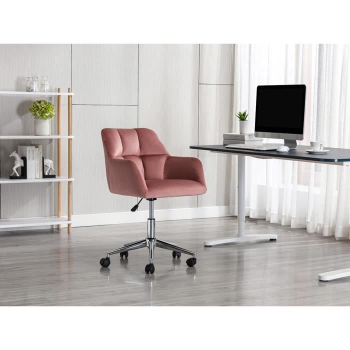 chaise de bureau pega - velours - rose - hauteur réglable - vente-unique
