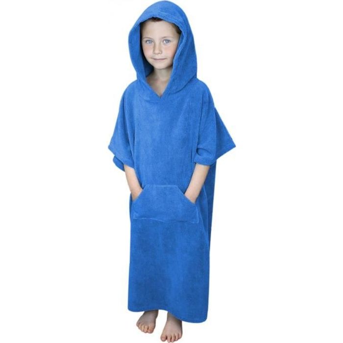Serviette poncho de bain ou de plage avec poche - Enfant - Bleu - Vivezen