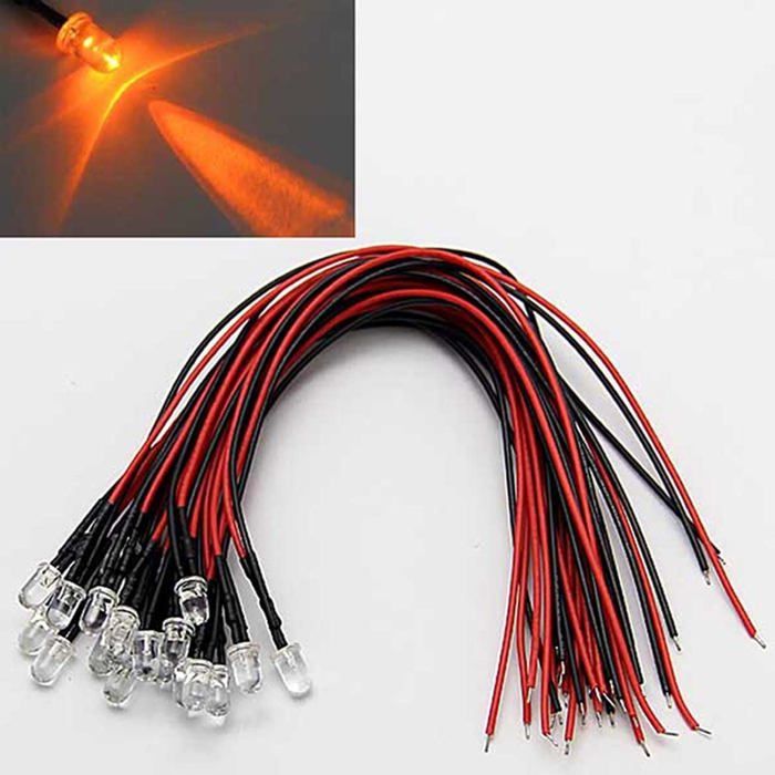 Lot De 20 LED 5V 3mm Blanc Chaud - Pour Maison Miniature, Modélisme, Trains, Voitures RC - Longueur Câble 180mm - 3