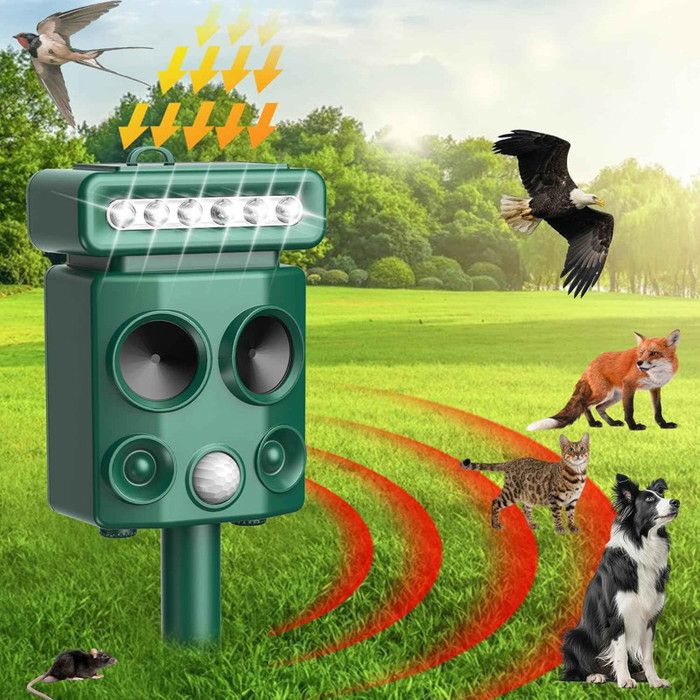 Répulsif Solaire Ultrasons + Lumière Prédateur Rouge – Anti Sanglier, Raton Laveur, Renard, Jardin Imperméable