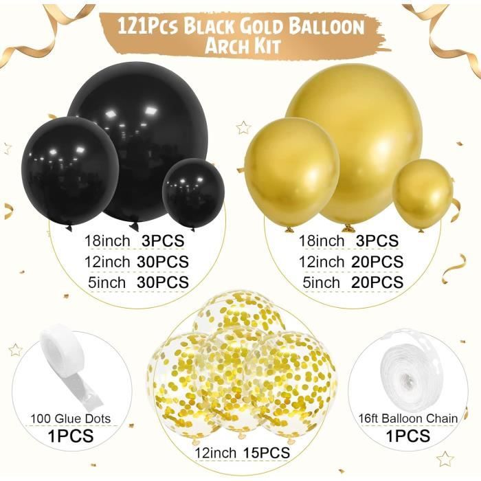 Ballons Métallisés Noir, Blanc, Argent - 60 Pièces 12 Pouces Avec Confettis - Pour Fêtes