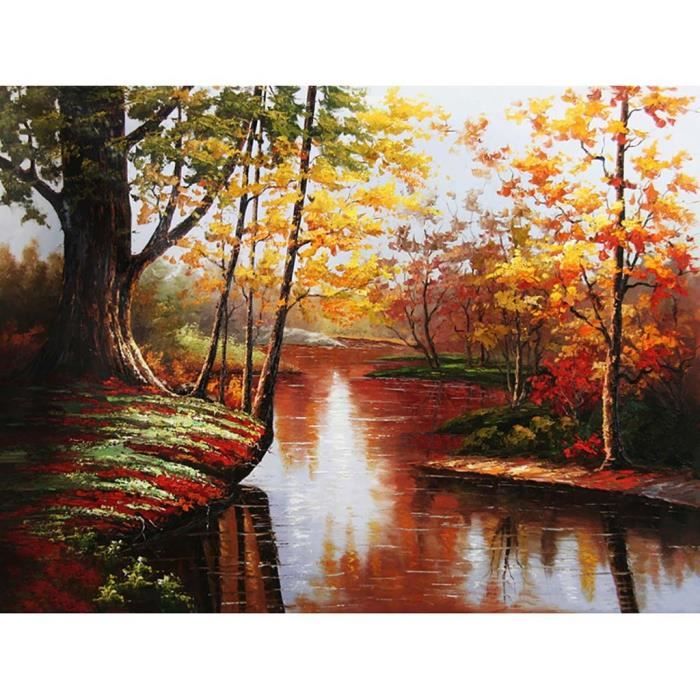 Kit Peinture Par Numéros Adulte Avec Cadre - Toile 40x30 Cm, Peintures Acryliques, Pinceaux, Crochets - Scène Lac
