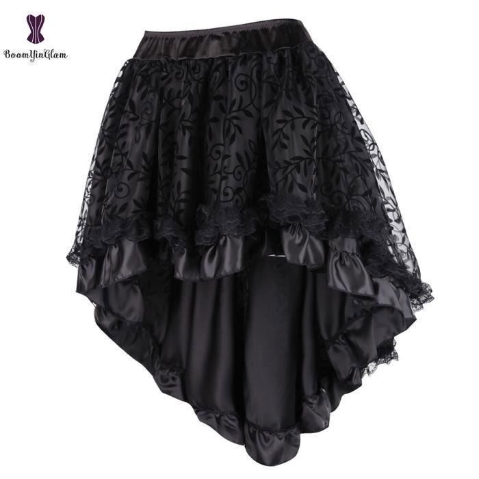 Jupes gothiques en satin volants pour femmes corset victorien noir jupe Steampunk vintage olympiques de cosplay Brown C8417