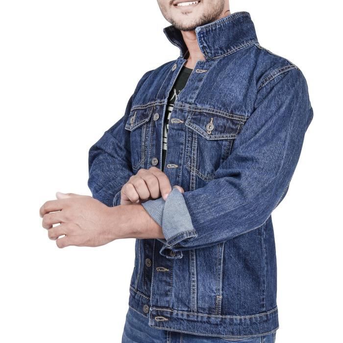 Veste jean, longue manche en denim bleu pour homme hiver - Bleu Foncé / S