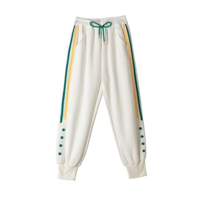 Pantalons Femme Jogger Cordon De Serrage Extensble Pantalon Nor Blanc