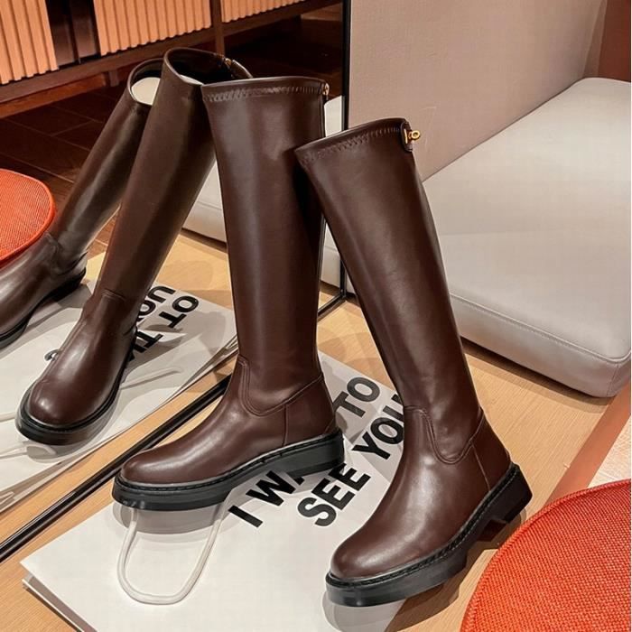 Bottes hautes femmes VITATA Plateforme et bout rond Marron
