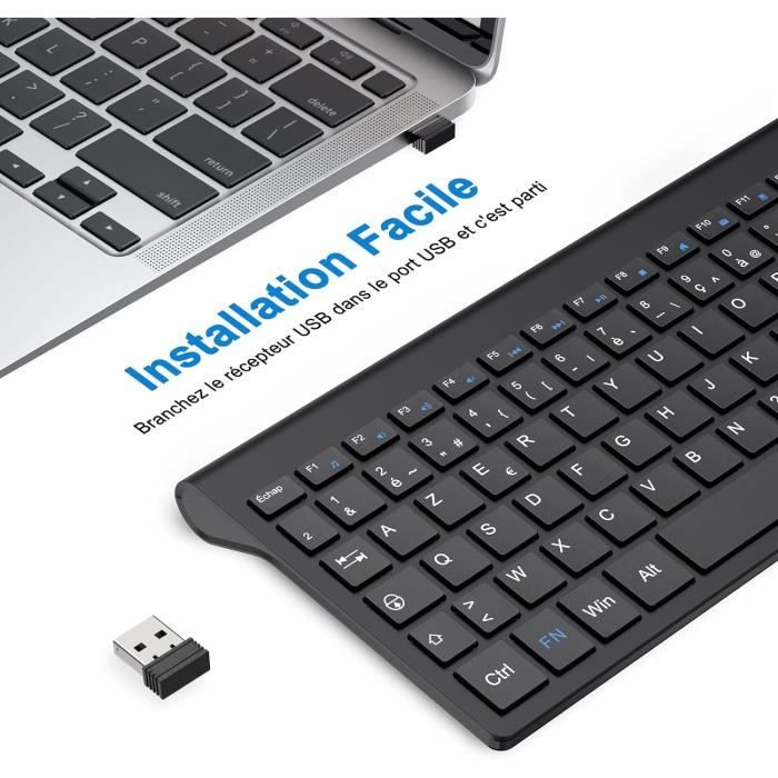 Clavier Sans Fil SIMPLETEK - Disposition Russe (Autocollants Pré-appliqués), Nano-récepteur USB, Touches Bas-Profile - Noir