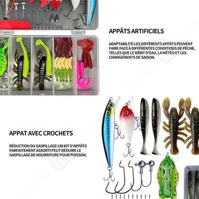 Kit Complet 273 Pièces Appâts De Pêche – Leurres Durs, Souples, Grenouilles + Accessoires + Boîte, Idéal Débutants Et Pros