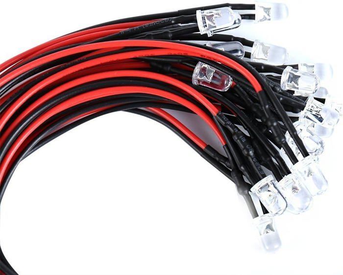 Lot De 20 LED 5V 3mm Blanc Chaud - Pour Maison Miniature, Modélisme, Trains, Voitures RC - Longueur Câble 180mm - 9